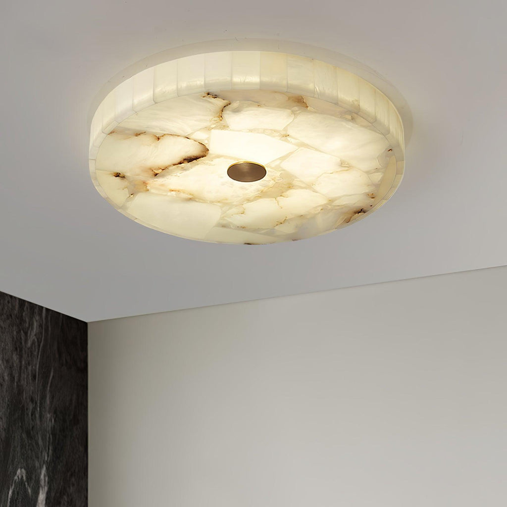 Rund Alabaster Loftlampe – nærbillede