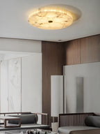 Rund Alabaster Loftlampe – hvid og guld