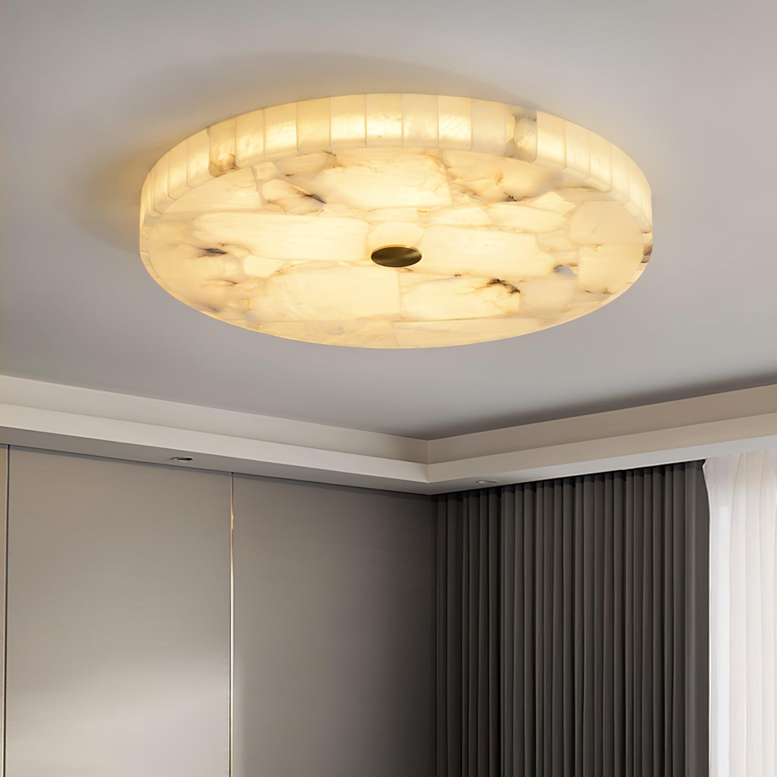 Rund Alabaster Loftlampe – tændt