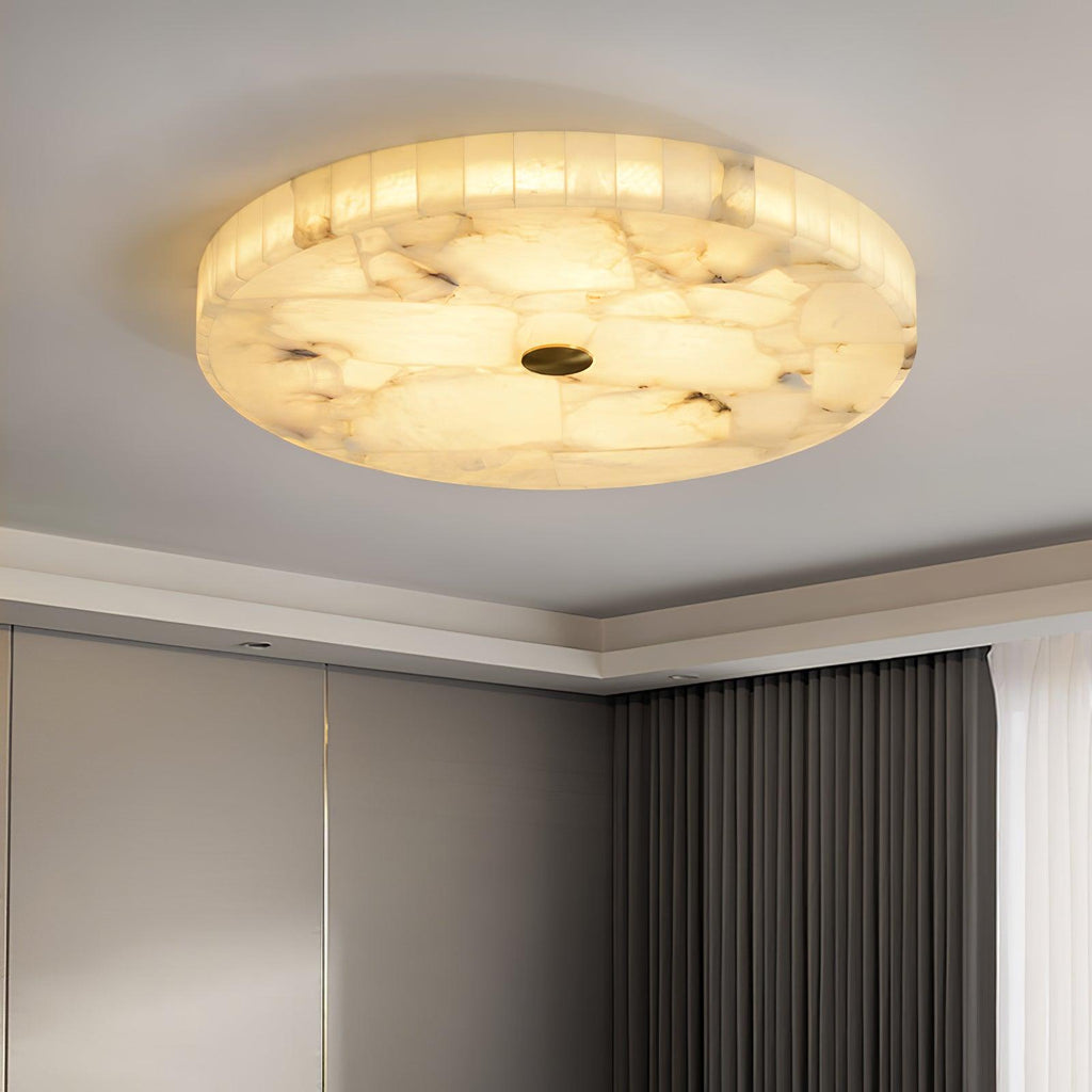 Rund Alabaster Loftlampe – tændt
