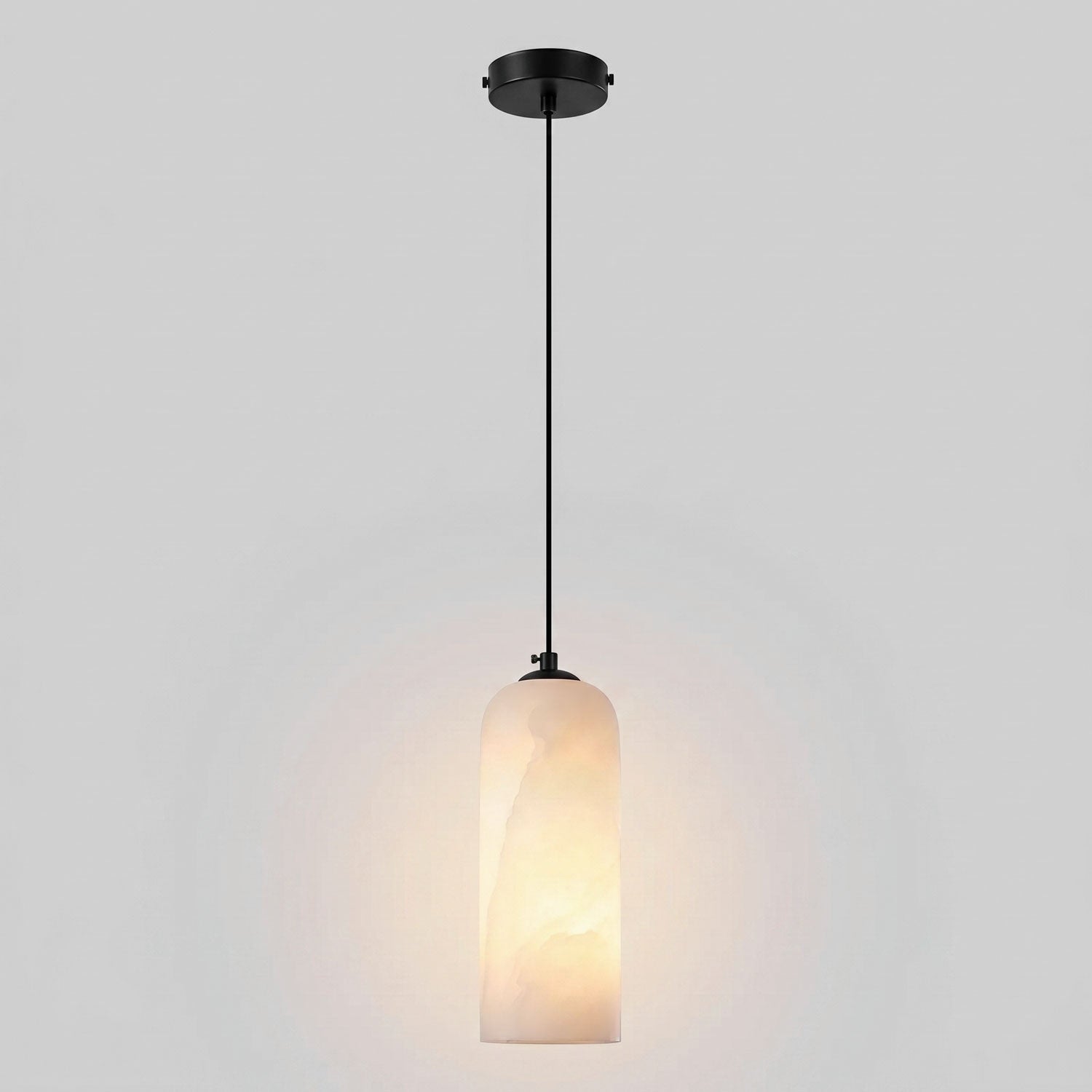 Alabaster pendellampe sort arm
