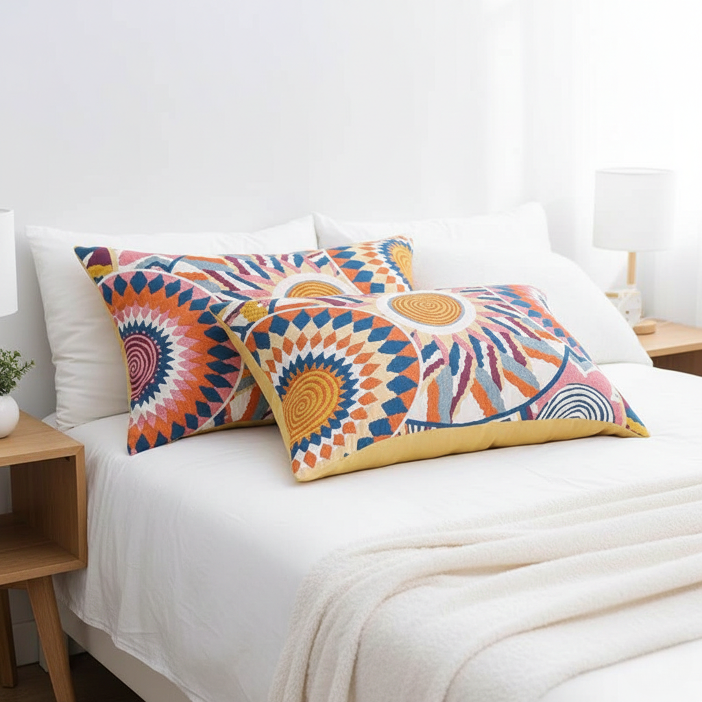 Nordisk Solprint Pudebetræk Med Knapper | Bomuldsstof (2 Dele)