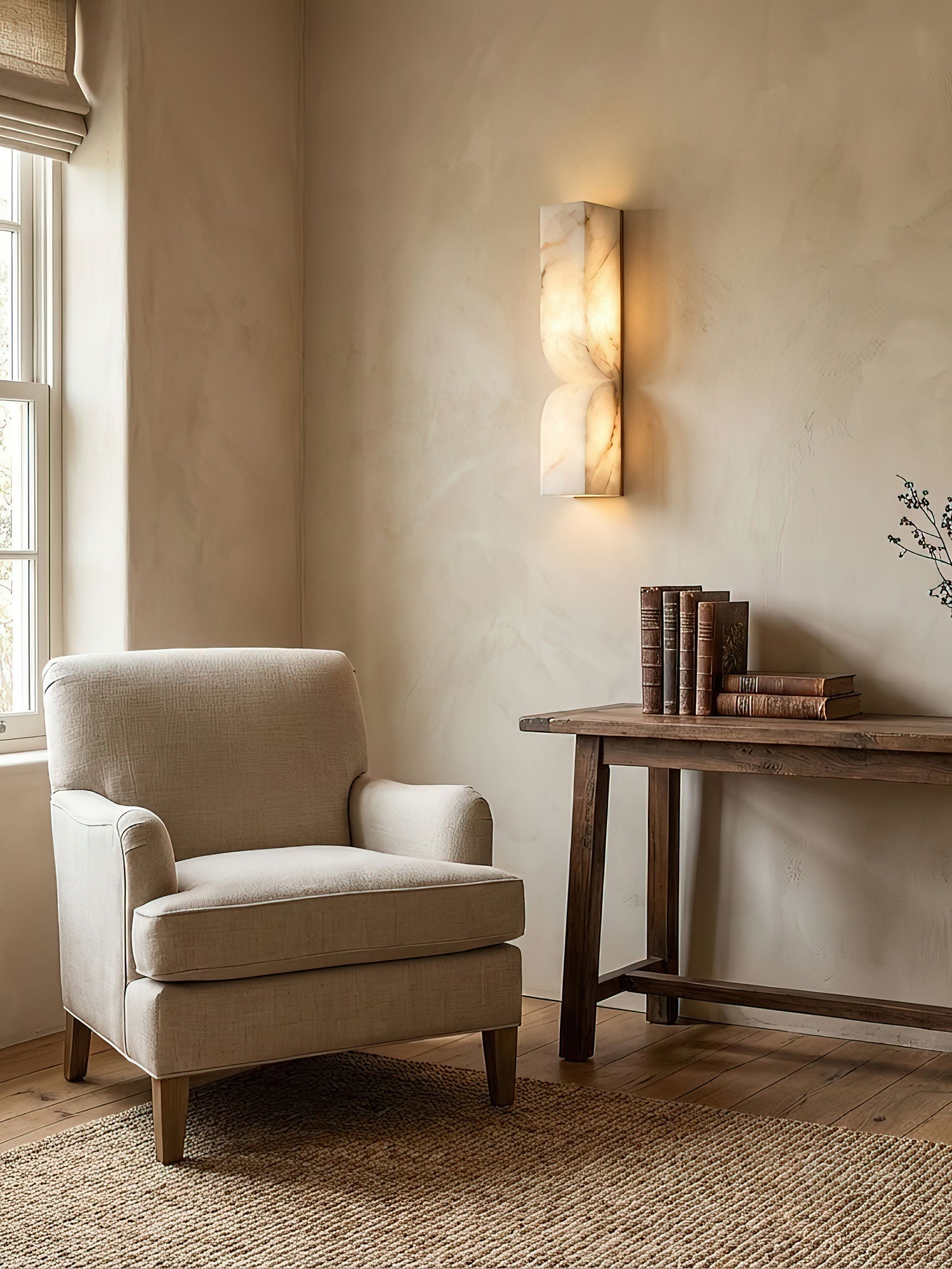 Alabaster væglampe detalje natursten
